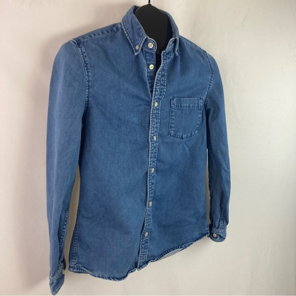 H&m Cotton Denim Button-Down Shirt XS - Picture 4 of 8